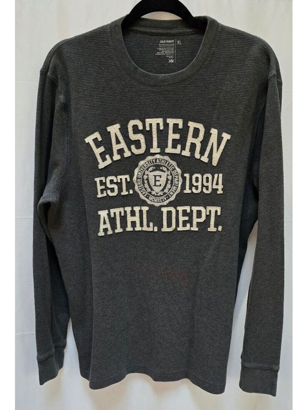 Old Navy Eastern Athletic Dept Thermal Shirt XL Gray Waffle Knit Long Sleeve